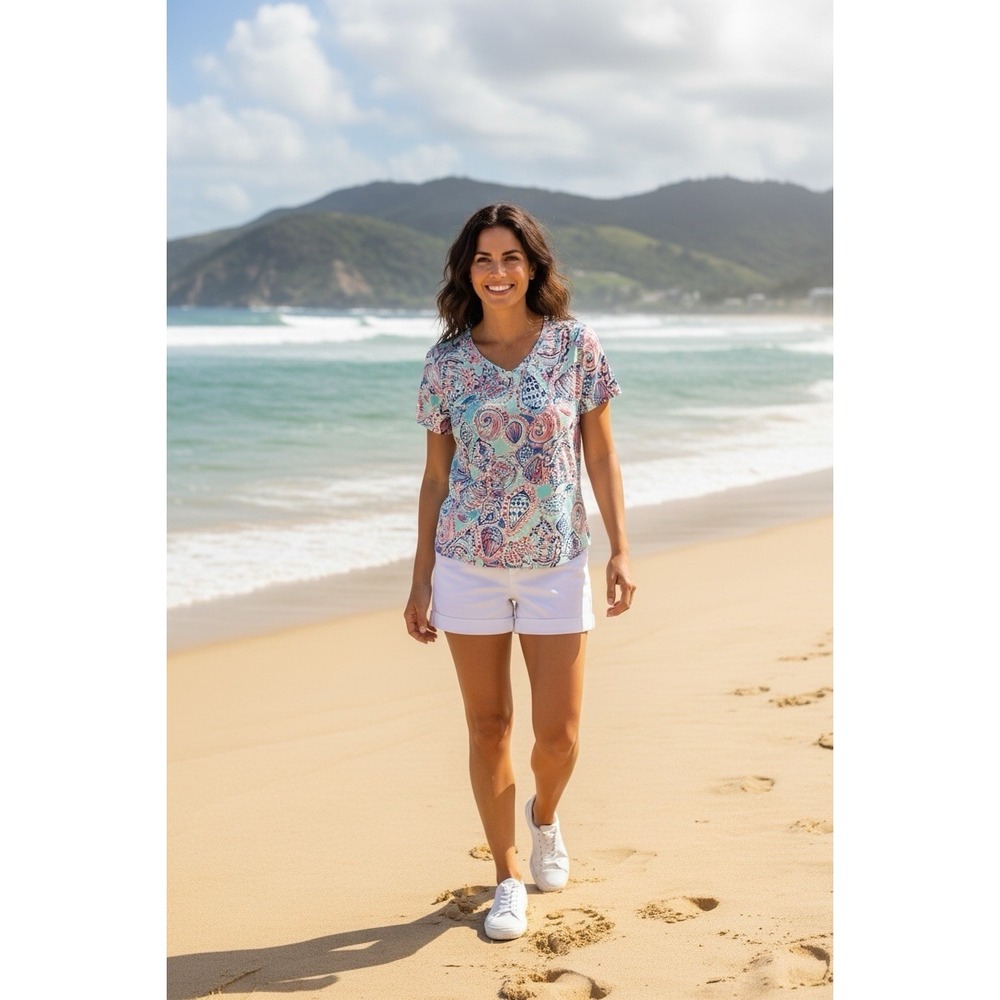 New Lilly Pulitzer Shell Me About It Karrie Crew Neck Top T Shirt Size Large L - Picture 6 of 6